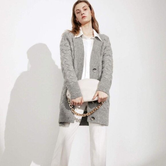 J.ing Jennie Oversize Grey Cable Knit Chunky Cardigan Sweater NWT One Size - Picture 2 of 10